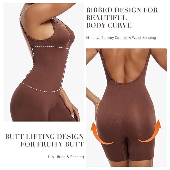 Curvear®️Mid Thigh Shapewear Bodysuit, Women's Shapewear Bodysuit with Adjustable Straps, Thigh Slimming Design