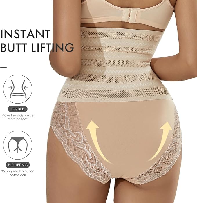 Curvear®️Tummy Control Shapewear for Women Body Shaper Slimming Panties Brief High Waist Lace Seamless Bodysuit