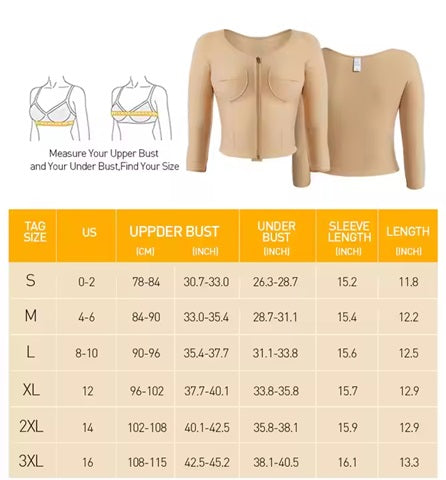Curvear®️High Extensibility Liposuction Post Operative Slimming Long Sleeve Arm Shapewear Bra Corset Women Body Shaper