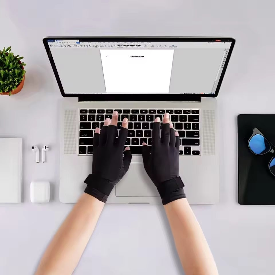 Curvear Fingerless Compression Gloves for Arthritis, Adjustable Wrist Strap, Copper, Men and Women, Oto, 1 Pair