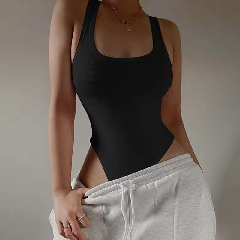 Curvear®️Ribbed Knit Bodysuit, Soft Pure Color Elegant Slim Sleeveless U Neck Bodysuit for Women for Cocktail Party