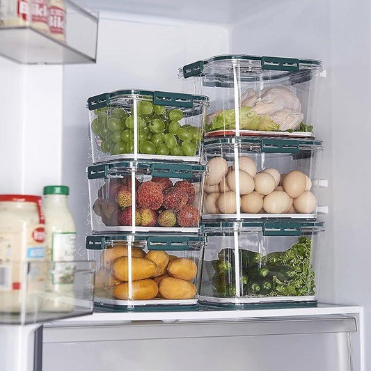 Curvear ®️Kitchen Containers Set, Air Tight Container For Kitchen Storage Set, Kitchen Accessories Items On Top Lid 2100ml, 1400ml, 700ml Refrigerator Storage Box For Kitchen