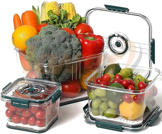 Curvear ®️Kitchen Containers Set, Air Tight Container For Kitchen Storage Set, Kitchen Accessories Items On Top Lid 2100ml, 1400ml, 700ml Refrigerator Storage Box For Kitchen