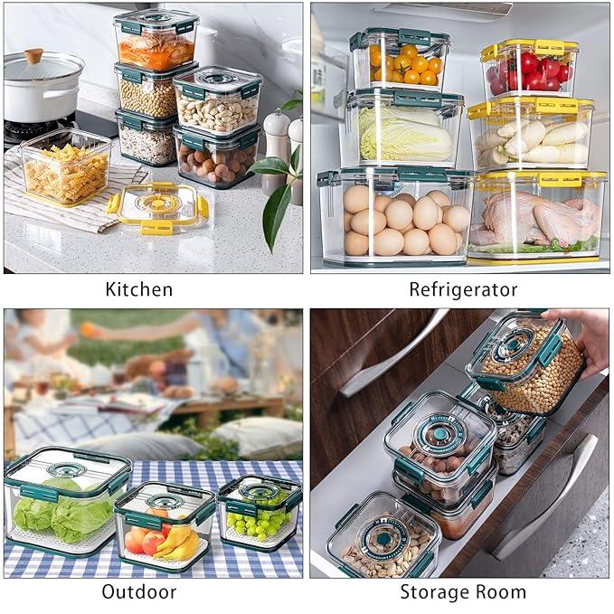 Curvear ®️Kitchen Containers Set, Air Tight Container For Kitchen Storage Set, Kitchen Accessories Items On Top Lid 2100ml, 1400ml, 700ml Refrigerator Storage Box For Kitchen