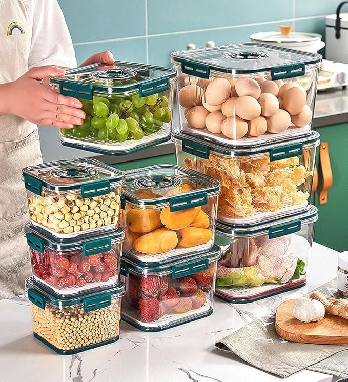 Curvear ®️Kitchen Containers Set, Air Tight Container For Kitchen Storage Set, Kitchen Accessories Items On Top Lid 2100ml, 1400ml, 700ml Refrigerator Storage Box For Kitchen