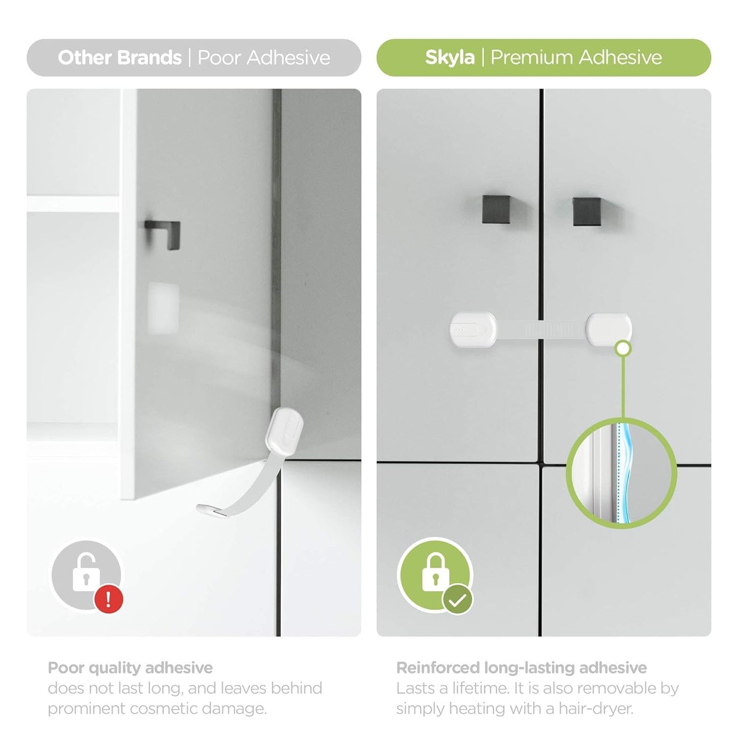 Curvear®️White Baby Cabinet Lock for Safety, Prevents Accidents, Childproof Cabinets and Drawers for Toddlers. 12 pieces