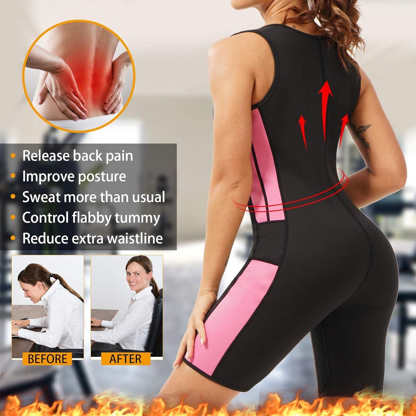 Curvear®️Waist Cincher Weight Loss Ultra Sweat Body Shapers Stretch Gym Exercise Hot Neoprene Waist Training Corsets Women's Full Body Shaper Sport Sweat Thermo Neoprene Enhancing Bodysuit