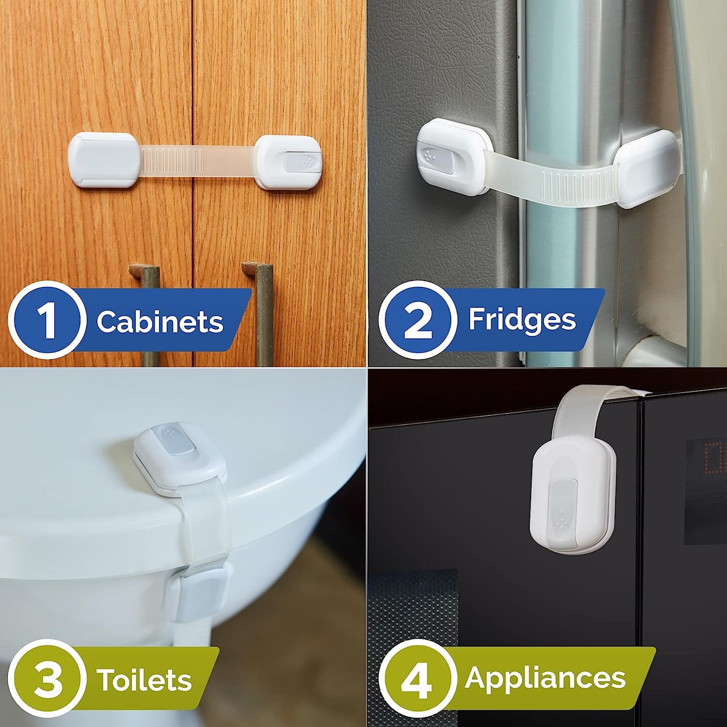 Curvear®️White Baby Cabinet Lock for Safety, Prevents Accidents, Childproof Cabinets and Drawers for Toddlers. 12 pieces