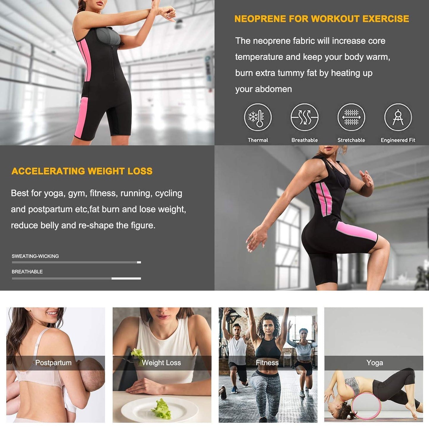 Curvear®️Waist Cincher Weight Loss Ultra Sweat Body Shapers Stretch Gym Exercise Hot Neoprene Waist Training Corsets Women's Full Body Shaper Sport Sweat Thermo Neoprene Enhancing Bodysuit