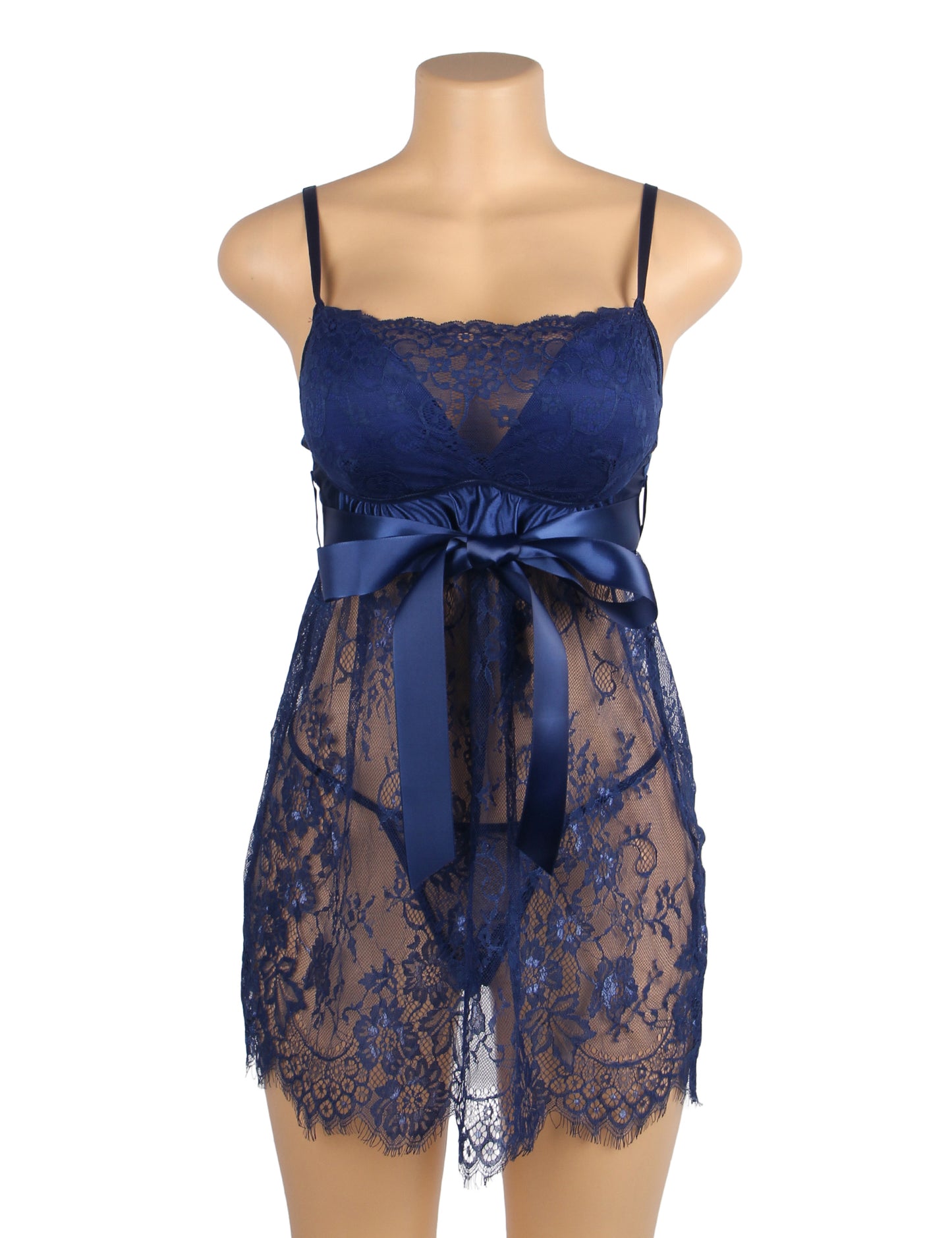 Women's Lace Babydoll Lingerie Set – Royal Blue Nightwear