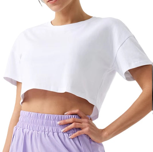 Women' Multicolor Short Sleeve Cropped Workout Top – Breathable Activewear T-Shirt