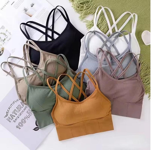 Curvear Sports Bra for Women, Cross Back Padded Sports Bra, Perfect for Yoga, Workout, and Fitness Bra Crop Tops 3 Pack