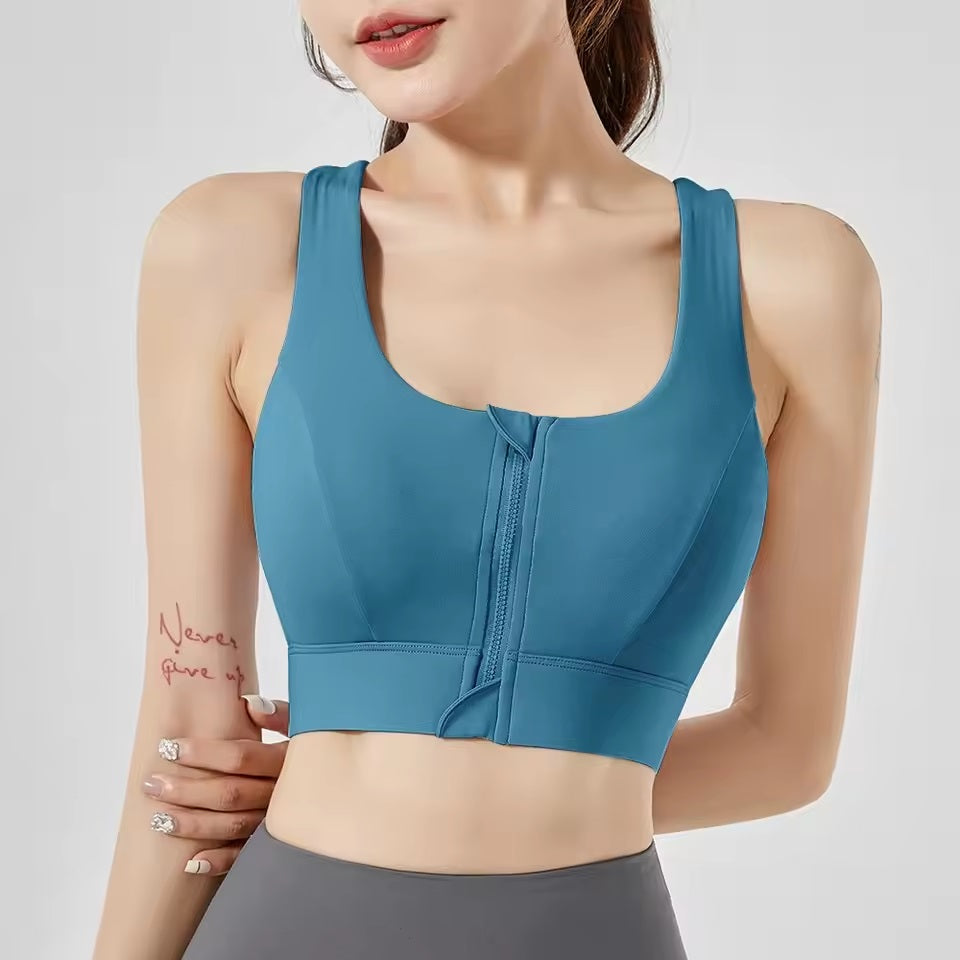 Curvear Zip Front Sports Bra for Women Wireless Bras with Support and Lift Seamless One Piece Cup Yoga Wear Tank Top Bra