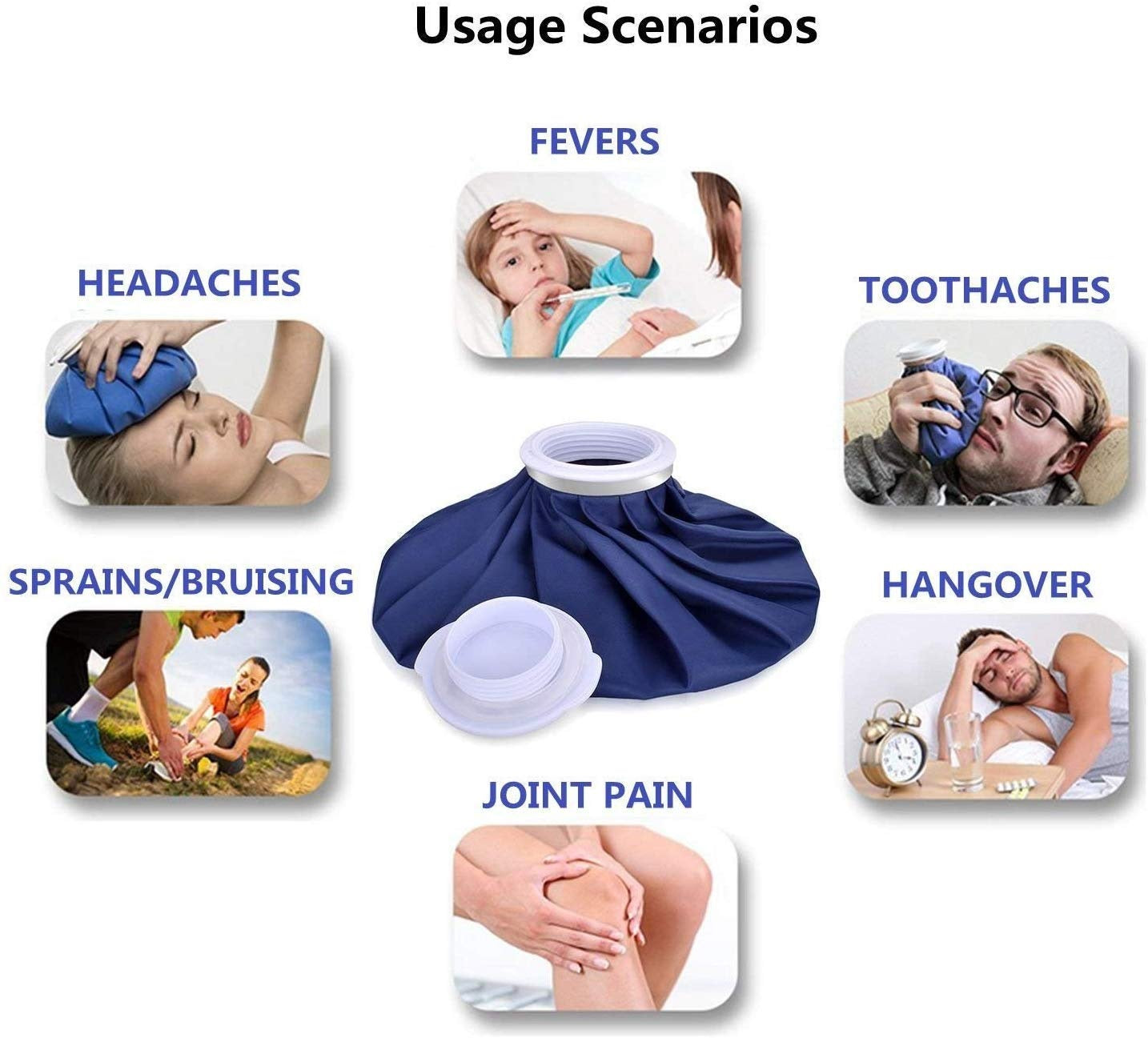 Curvear Ice Bag Pack Reusable Ice Bag for Injuries, Hot & Cold Therapy and Pain Relief with 2 Adjustable Wrap for Knee Injury, Pain, Arthritis, Sprain, Strain, 5-Pack, 3 Sizes 6"/9"/11" Cold Pack