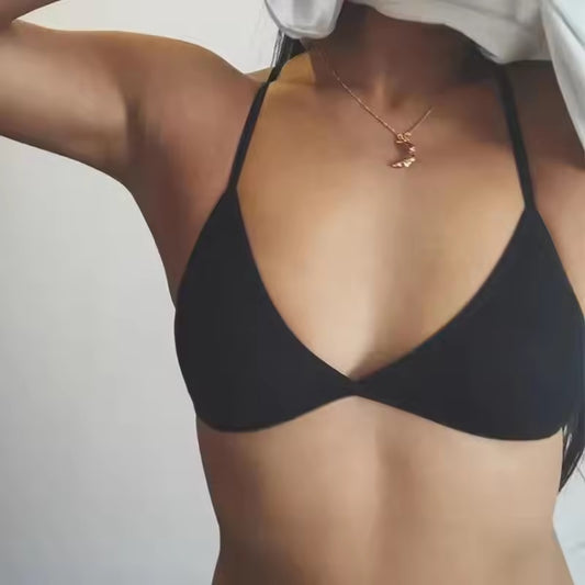 Curvear Comfort Cotton Sports Bra for Women - Thin Style Bralette, Sexy Deep V Triangle Cup, Cross Tank Top for Yoga & Gym 3 Pack