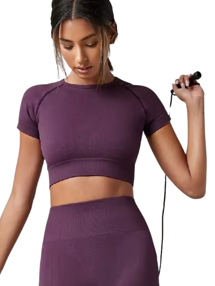 Curvear Women Workout Crop Top Seamless Shirt Athletic Half Sleeve Fitness Tight Tee