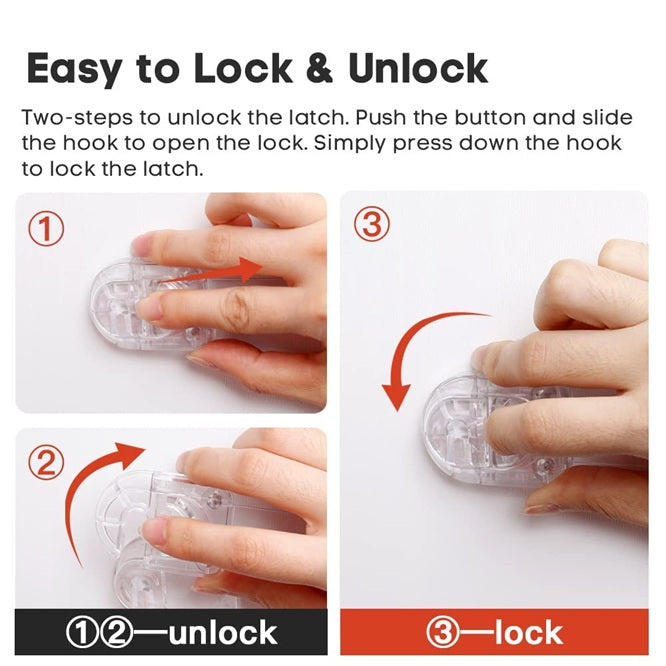 Curvear 4 Pack Child Safety Locks, Childproof Strap Locks for Drawers, Fridges, Toilets, Cupboards, Ovens, Cabinets, Multi Use Baby Cabinet Latches, Easy to Install, No Drilling.