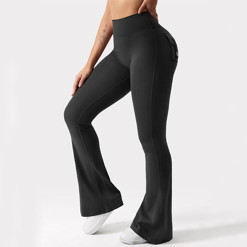 Curvear Back Work Pocket Micro Yoga Pants Flared Joggers High Waist Yoga Pants Activewear Trousers Butt Lifting Gym Yoga Leggings Flare Activewear Leggings with Stretch