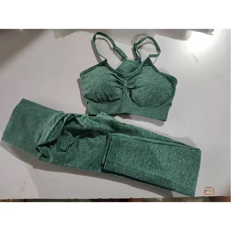 Curvear 2Pcs Seamless Gym Sets Fitness Sports Suits Womens Clothing High Waist Booty Leggings Sports Bra Running Athletic Wear Yoga Sets