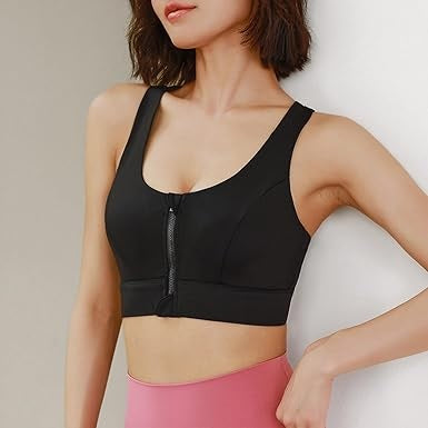 Curvear Zip Front Sports Bra for Women Wireless Bras with Support and Lift Seamless One Piece Cup Yoga Wear Tank Top Bra