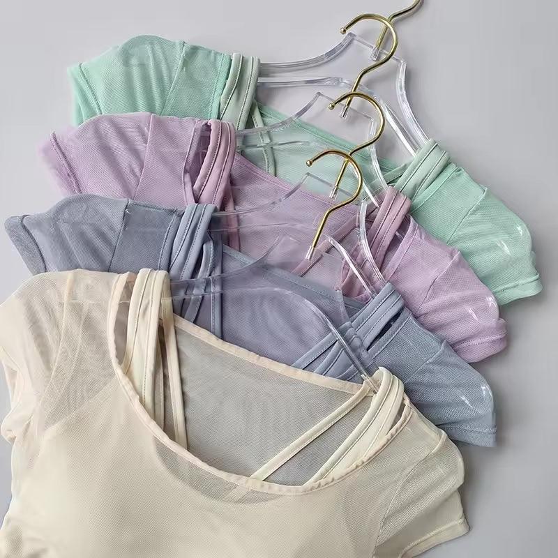 Curvear Yoga Top Women's Pilates Training Fitness Suit Chest Cushion Yoga Suit Top Quick Drying Sports Short Sleeved Breathable