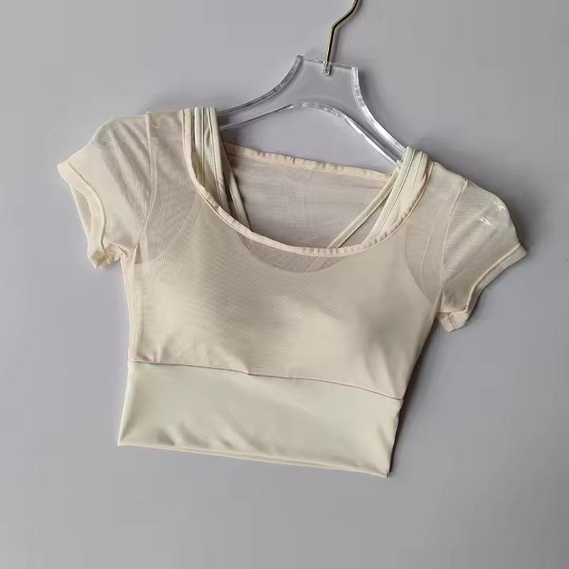 Curvear Yoga Top Women's Pilates Training Fitness Suit Chest Cushion Yoga Suit Top Quick Drying Sports Short Sleeved Breathable