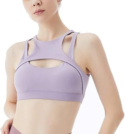 Curvear Sports Bra for Women, Cutout Crop Workout Top with Removable Padded Cups Training Yoga Active Bra