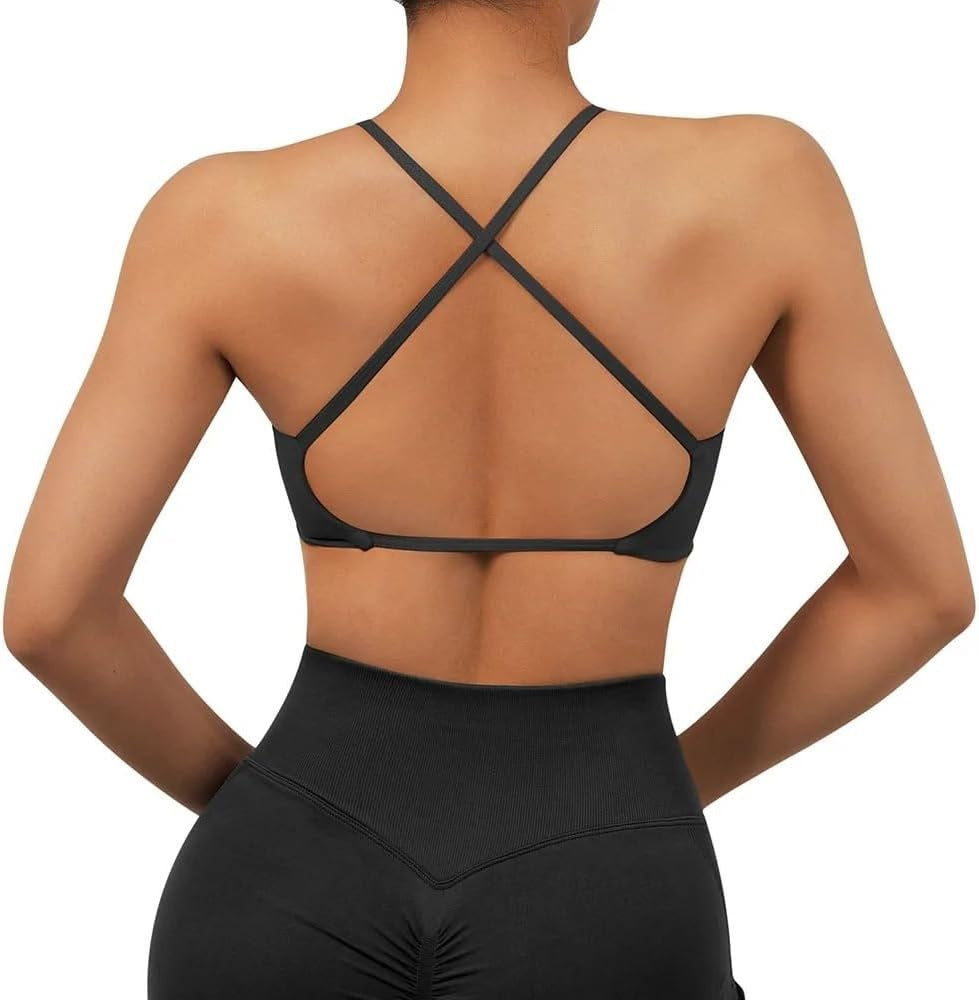 Curvear Women Seamless Sports Bra Sweatproof Breathable Shockproof Crop Top Fitness Push Up Workout Yoga Bra 2 Pack