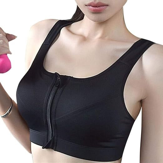 Curvear Zip Front Sports Bra for Women Wireless Bras with Support and Lift Seamless One Piece Cup Yoga Wear Tank Top Bra
