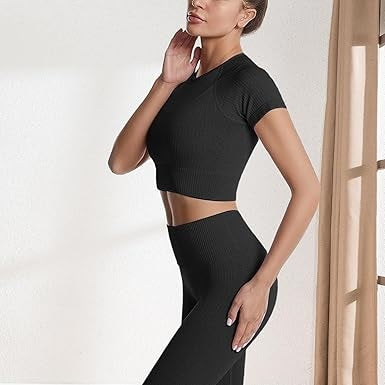 Curvear Women Workout Crop Top Seamless Shirt Athletic Half Sleeve Fitness Tight Tee