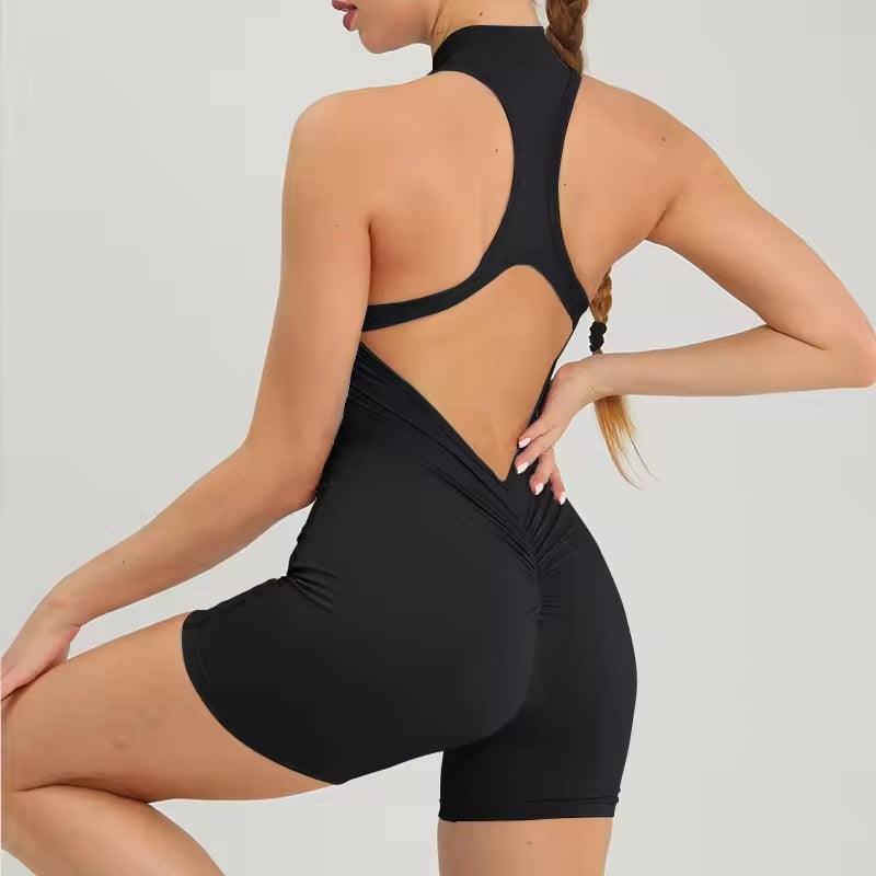 Curvear Jumpsuit Summer Short Sleeveless Zipper Sports Wear Gym Fitness Sports Bodysuits Women Dance Running Workout Yoga Suit