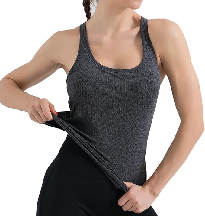 Curvear Sports Tank Tops with Integrated Bra Women's Workout Tank Tops Racerback Yoga Breathable Shirts Bra