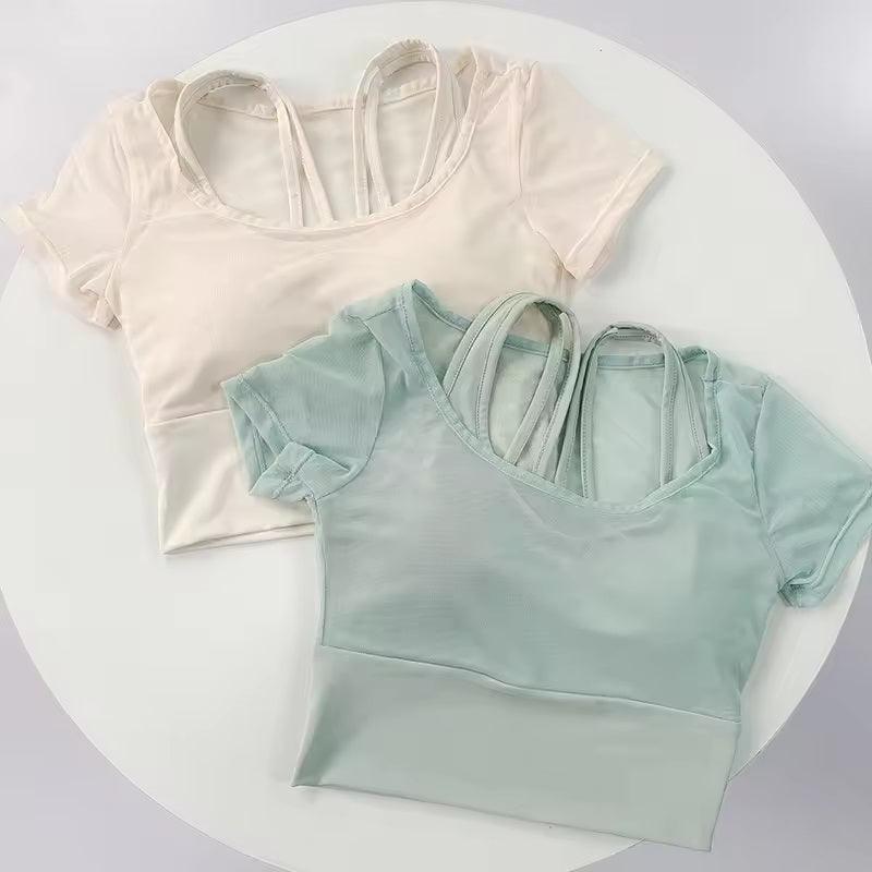 Curvear Yoga Top Women's Pilates Training Fitness Suit Chest Cushion Yoga Suit Top Quick Drying Sports Short Sleeved Breathable