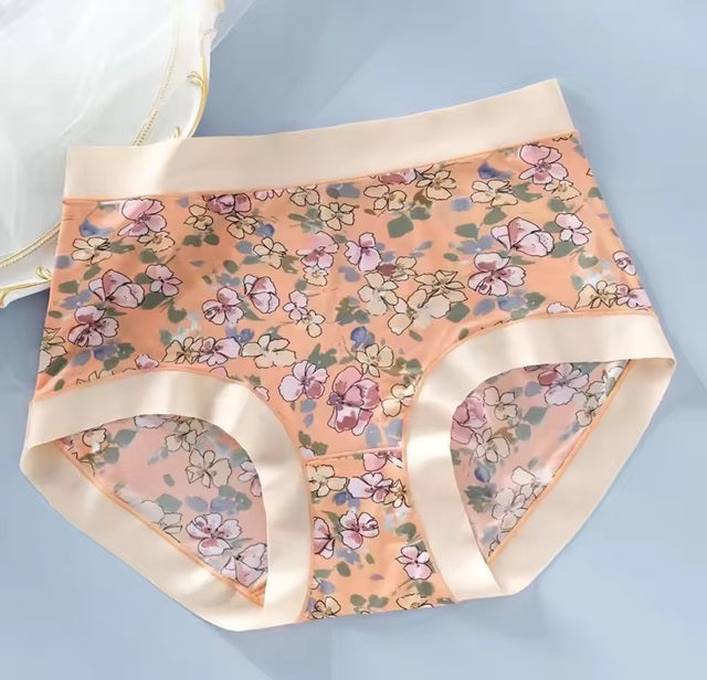 Curvear Modal Floral Plus size Panties for fat Lady Ice silk briefs High elastic Mid-waist Girls underpants. 2 set