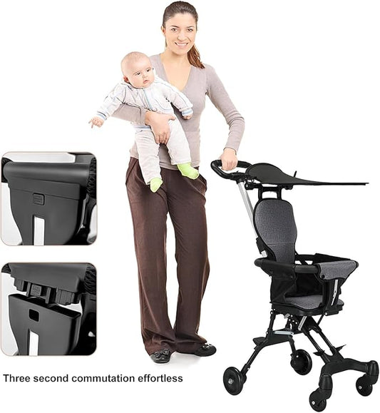 Curvear Convertible Baby Stroller, Portable Two-Way Stroller Foldable Travel Pushchair with Adjustable Canopy, 360° Universal Wheel Travel Lie-Flat Baby Prams with Reversible Handle Adjustable Seat.