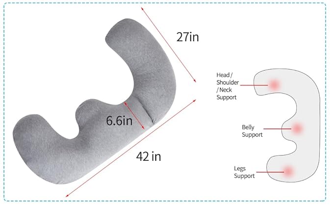 Curvear Pregnancy Pillows Side Sleeping J Shaped Maternity Pillow for Pregnant Women Portable Body Pillow with- Support Head Neck Belly.