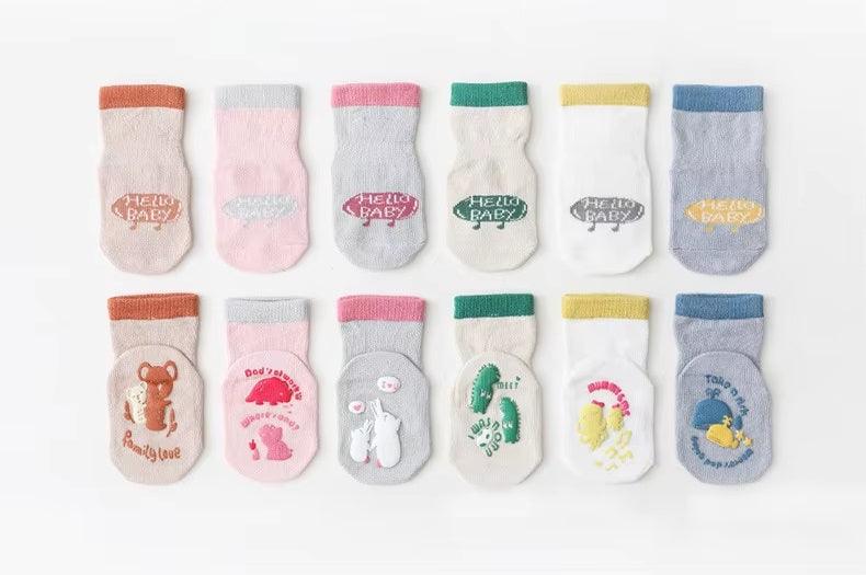 CURVEAR ®️2 Pairs of Non-Slip Baby Socks for 0-3 Years, Spring & Summer, Two-Color Design.