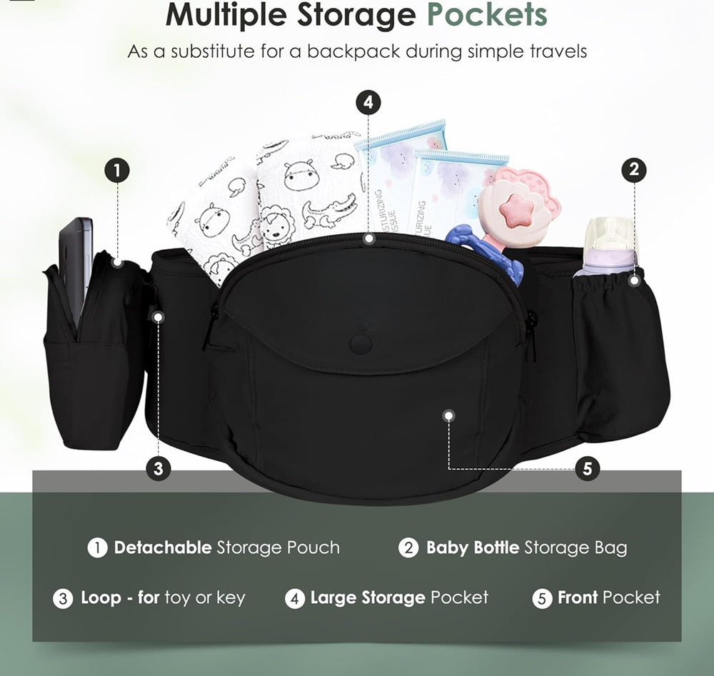 Curvear Baby Carrier Newborn to Toddler, Safety-Certified Baby Carrier with Hip Seat, Ergonomic 6-in-1 Baby Carrier with Head Support, Adjustable & Removable Baby Holder for All Seasons, Black.