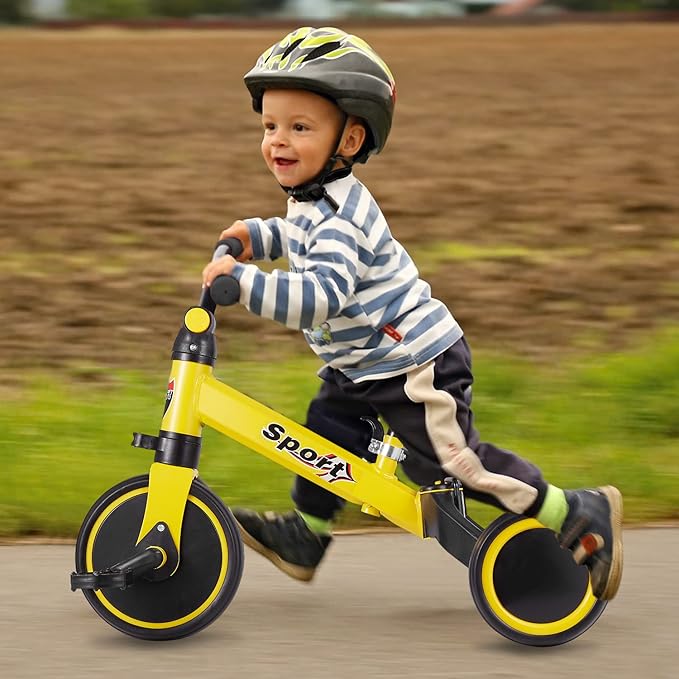 Curvear 7-in-1 Toddler Bike with Push Handle - Tricycles for Ages 1 to 3, Adjustable Seat Height, Removable Pedals, Baby Balance Bike for Boys and Girls.