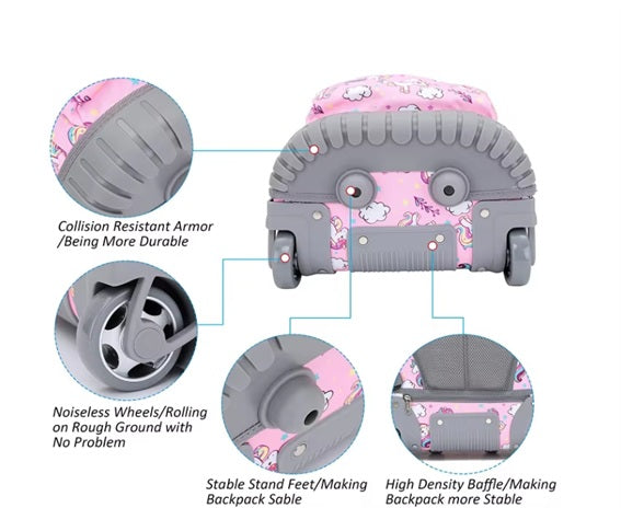 CURVEAR®️Rolling Backpack 16 Inch, Wheeled Laptop Backpack with Wheels for Girls Boys School, Unicorn, Modern, Unicorn, 16 inches, Modern