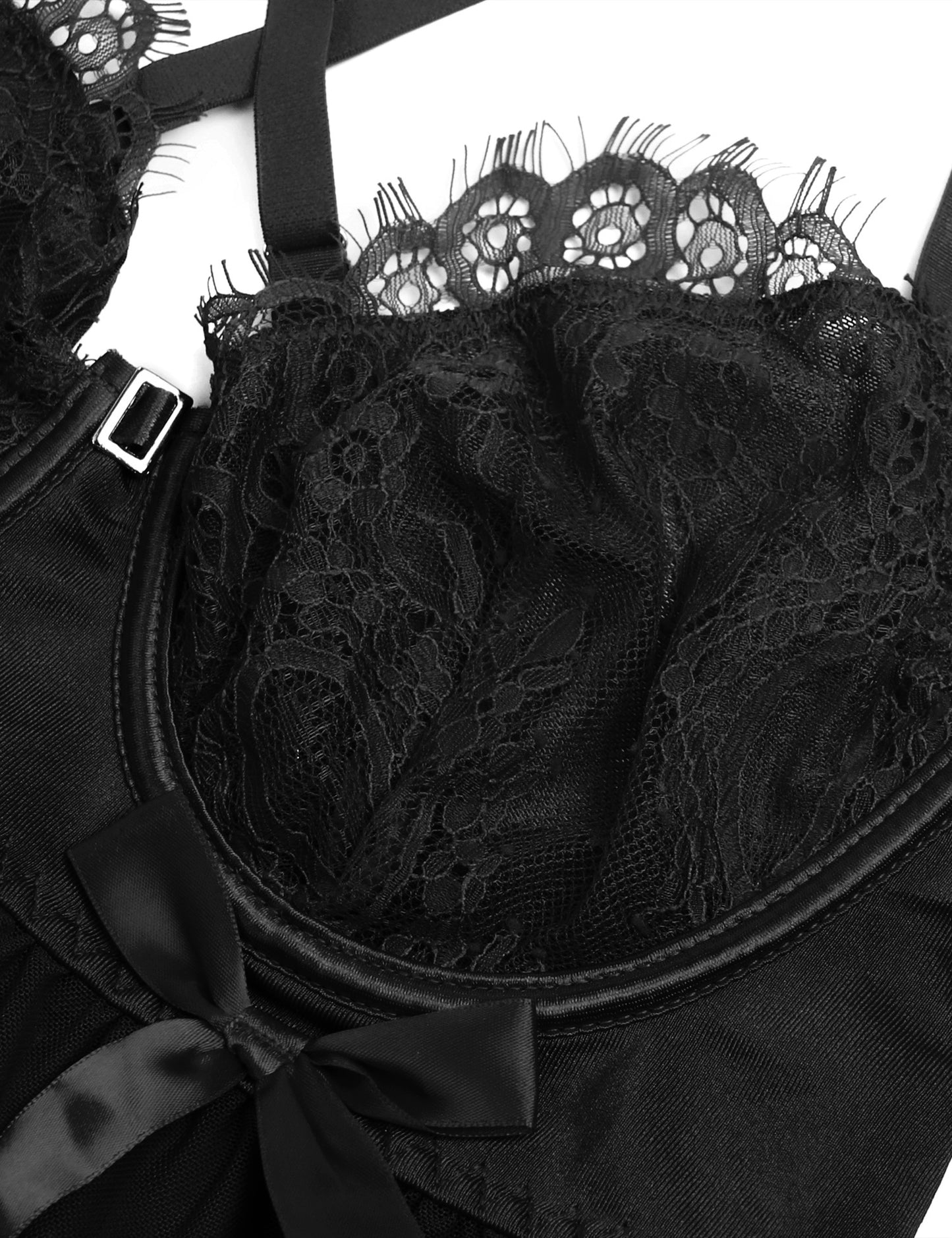 Women's Sexy Black Lace Baby doll Lingerie Set – Sheer Mesh See-Through Nightwear with Thong Panty – Elegant Lace Sleepwear for Bridal, Honeymoon, Valentine’s, or Boudoir Look