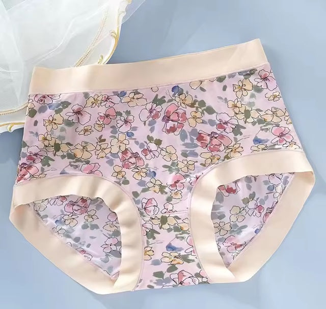 Curvear Modal Floral Plus size Panties for fat Lady Ice silk briefs High elastic Mid-waist Girls underpants. 2 set