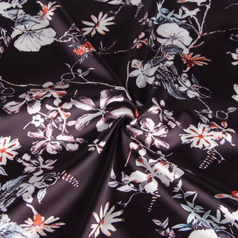 Women's Satin Kimono Robe – Floral Print Short Robe with Black Trim & Belt – Lightweight Silky Lounge & Sleepwear