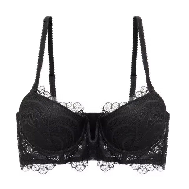 Curvear Elegant Black Lace Underwire Push-Up Bralette for Women, Sexy V-Shaped Lingerie, Plus Size 30-40 A/B/C/D/DD.
