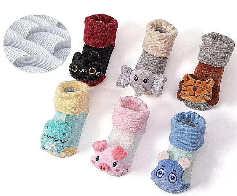 CURVEAR ®️Cartoon Baby Anti-Slip Socks Shoes for Newborns, Infants & First Walkers – Cute Rattle Booties for Boys & Girls
