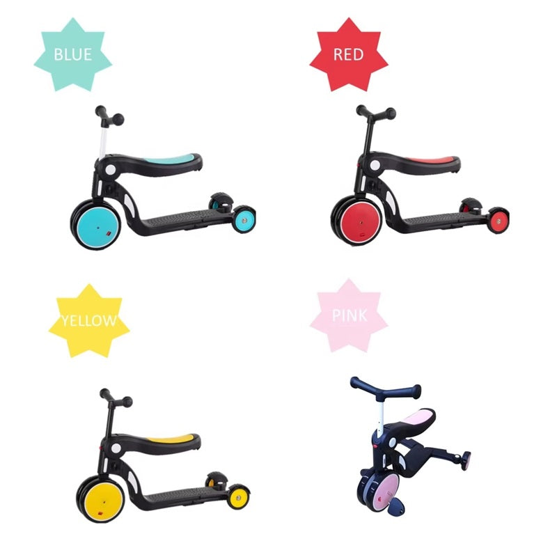Curvear 5-in-1 Folding Scooter for Toddlers That Grows with Them | Multifunctional Vehicle with Convertible Two or Three Wheel Scooter and Kick Bike Configurations.