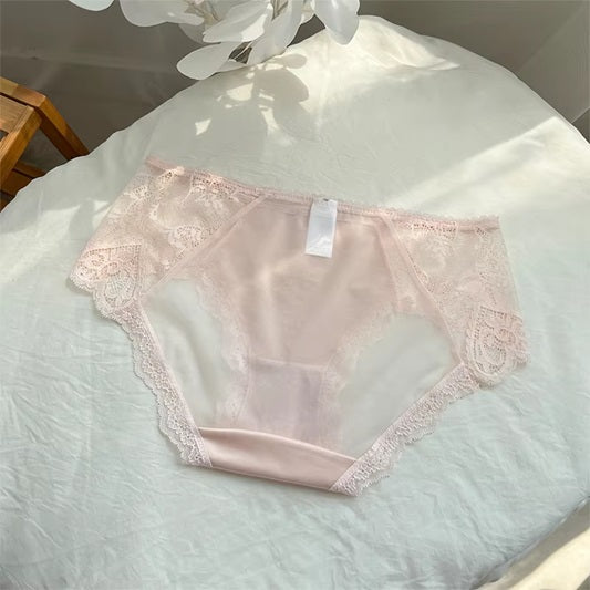 Curvear Plus Size Satin Panties for Women Sexy lace Satin Transparent Mesh Underwear No Trace Briefs Large Sizes Mom Underwear. 3 set