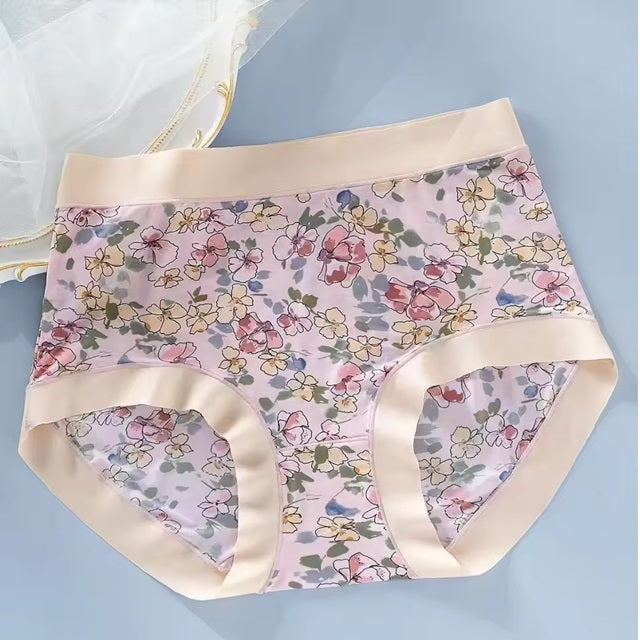 Curvear Modal Floral Plus size Panties for fat Lady Ice silk briefs High elastic Mid-waist Girls underpants. 2 set