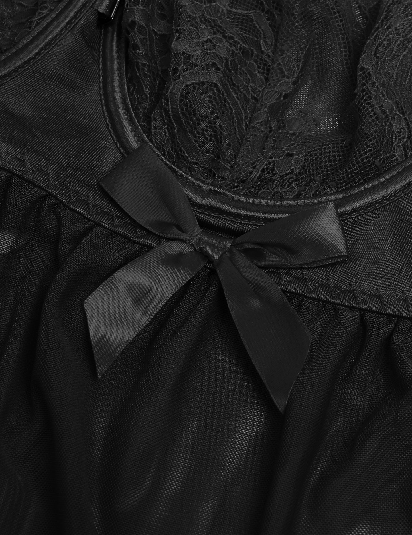 Women's Sexy Black Lace Baby doll Lingerie Set – Sheer Mesh See-Through Nightwear with Thong Panty – Elegant Lace Sleepwear for Bridal, Honeymoon, Valentine’s, or Boudoir Look