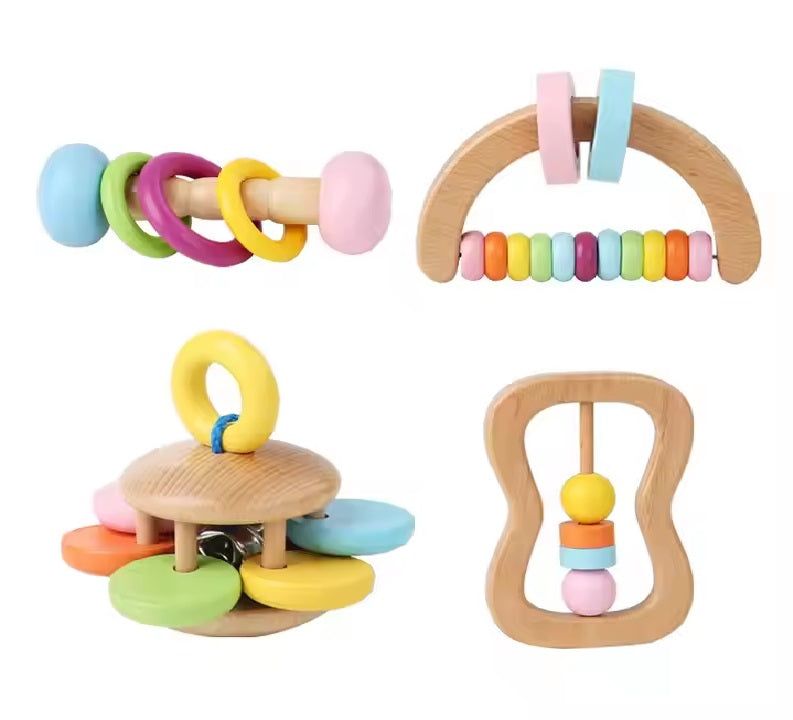 CURVEAR®️ Wooden Baby Rattle Crib Toys, Montessori Educational Mobile, Stroller Toy for Girls and Infants.